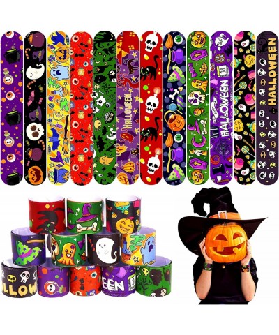 48PCS Assorted Halloween Slap Bracelets Pumpkin Witch Ghost Snap Bracelet Bulk Halloween Toys for Kid Halloween Party Favors ...