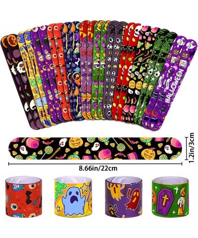 48PCS Assorted Halloween Slap Bracelets Pumpkin Witch Ghost Snap Bracelet Bulk Halloween Toys for Kid Halloween Party Favors ...