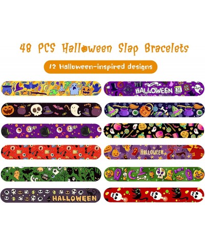 48PCS Assorted Halloween Slap Bracelets Pumpkin Witch Ghost Snap Bracelet Bulk Halloween Toys for Kid Halloween Party Favors ...