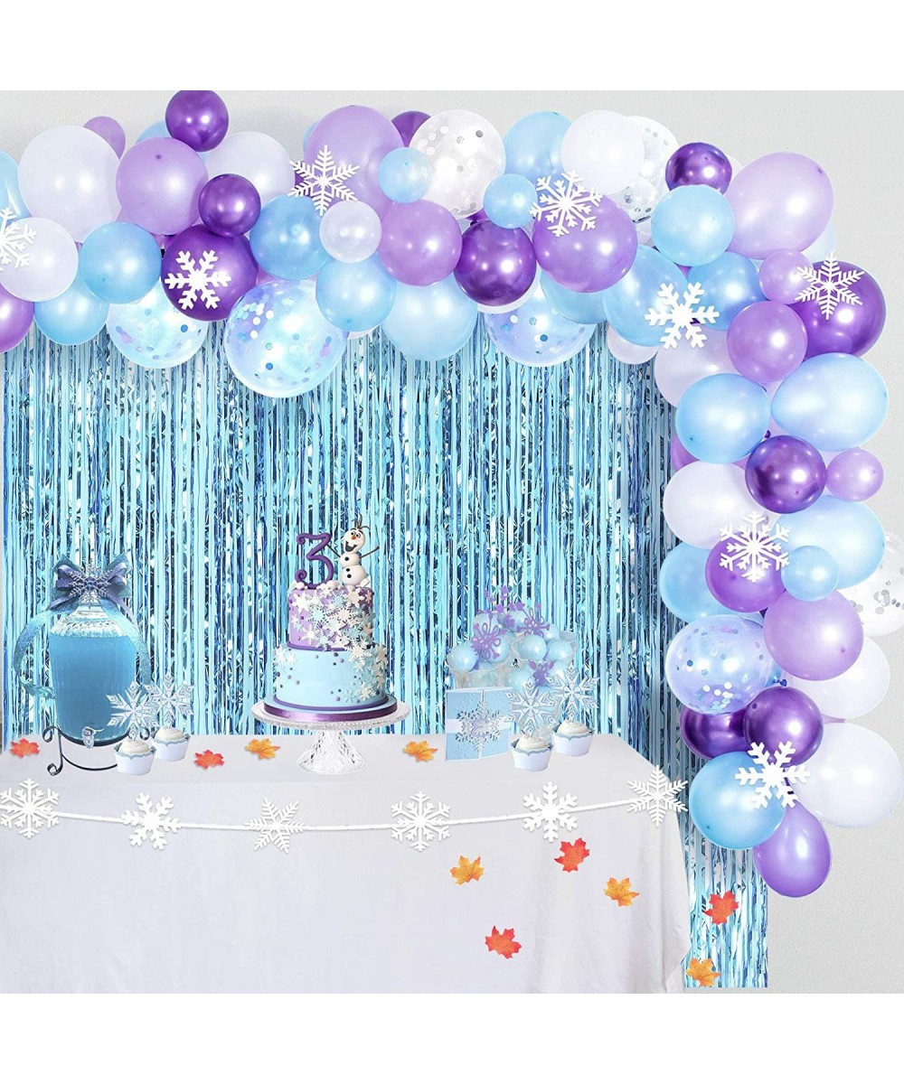 Girl Birthday Party Decorations Supplies Blue Party Decorations Snowflake Decorations 109 pcs Balloons 2 pcs Blue Foil Curtai...