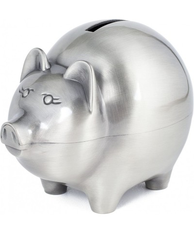 Large Pewter Pig Piggy Bank for Kids Newborn Gift Silver Brushed Non-Tarnish Nickel Plated Finish 3" x 3.75" Gift Box Include...