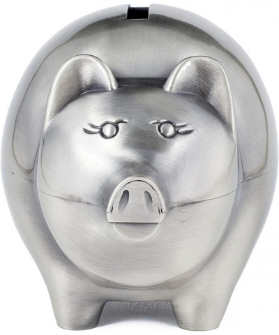 Large Pewter Pig Piggy Bank for Kids Newborn Gift Silver Brushed Non-Tarnish Nickel Plated Finish 3" x 3.75" Gift Box Include...