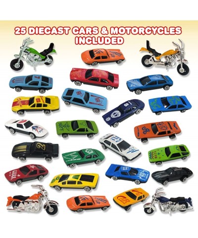 Diecast Car and Motorcycle Toys Set of 25 Cool Motorbike and Car Toys for Kids in Window Box Fun Pretend Play Toys for Boys a...