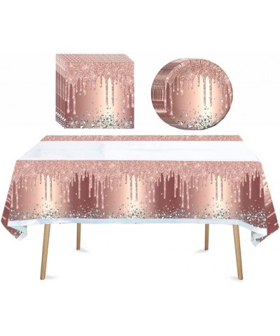 41pcs Pink Rose Golden Party Supplies Include 20 Plates 20 Napkin and 1pcs Tablecloth Used for Pink Rose Golden Birthday Part...