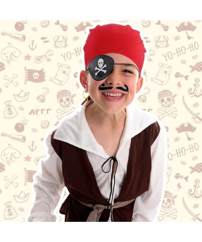 7 Pcs Halloween Pirate Costume Accessory Set for Kids Red Head Tie Bandana Long Pirate Sash Black Eye Patch Gold Earring Silv...