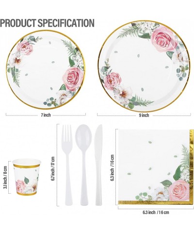 Floral Party Supplies Serves 24 Guests Bridal Shower Party Tableware Flower Paper Plates Cups Napinks Knives Spoons Forks Tab...