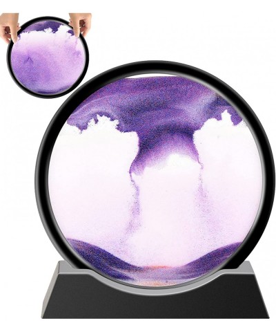 Moving Sand Art Round Liquid Motion Sandscape Sensory Relaxation Anxiety Fidget ADHD Toy Home Office Desktop Decoration (Purp...