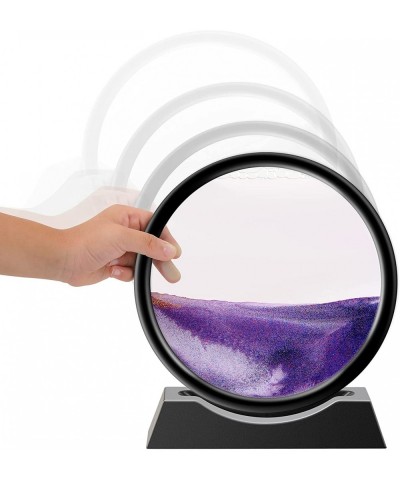 Moving Sand Art Round Liquid Motion Sandscape Sensory Relaxation Anxiety Fidget ADHD Toy Home Office Desktop Decoration (Purp...