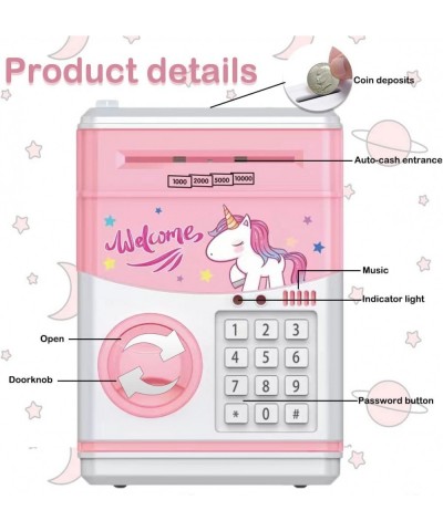 Electronic Unicorn Piggy Bank Toys for Kids Auto Saving Bank for Real Money Cash Coin Safe Box ATM Machine with Personal Pass...