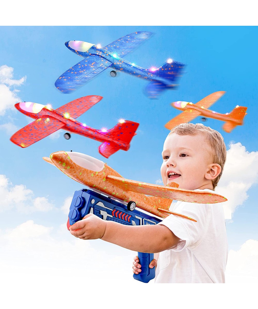 3 Pack Airplane Launcher Toy Foam Glider LED Catapult Plane 2 Flight Modes Boy Toys Outdoor Sport Flying Toys for Kids Birthd...