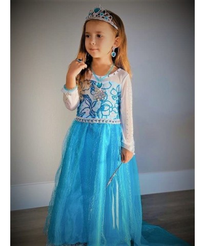 Costume for Girls Queen Dress Up Princess Party Dress with Accessories Blue $35.22 Kids' Costumes