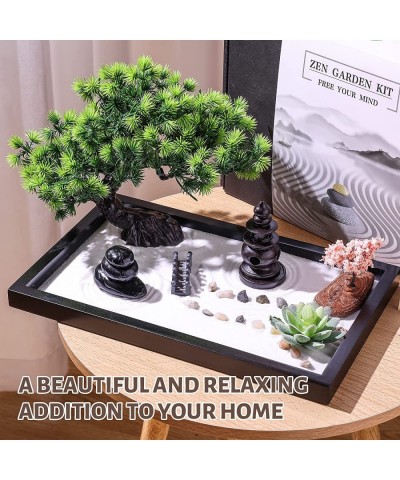 Zen Garden Kit for Desk Decor - Premium Beautiful Japanese Mini Zen Sand Garden Box Set for Home Office with Black Wooden Tra...