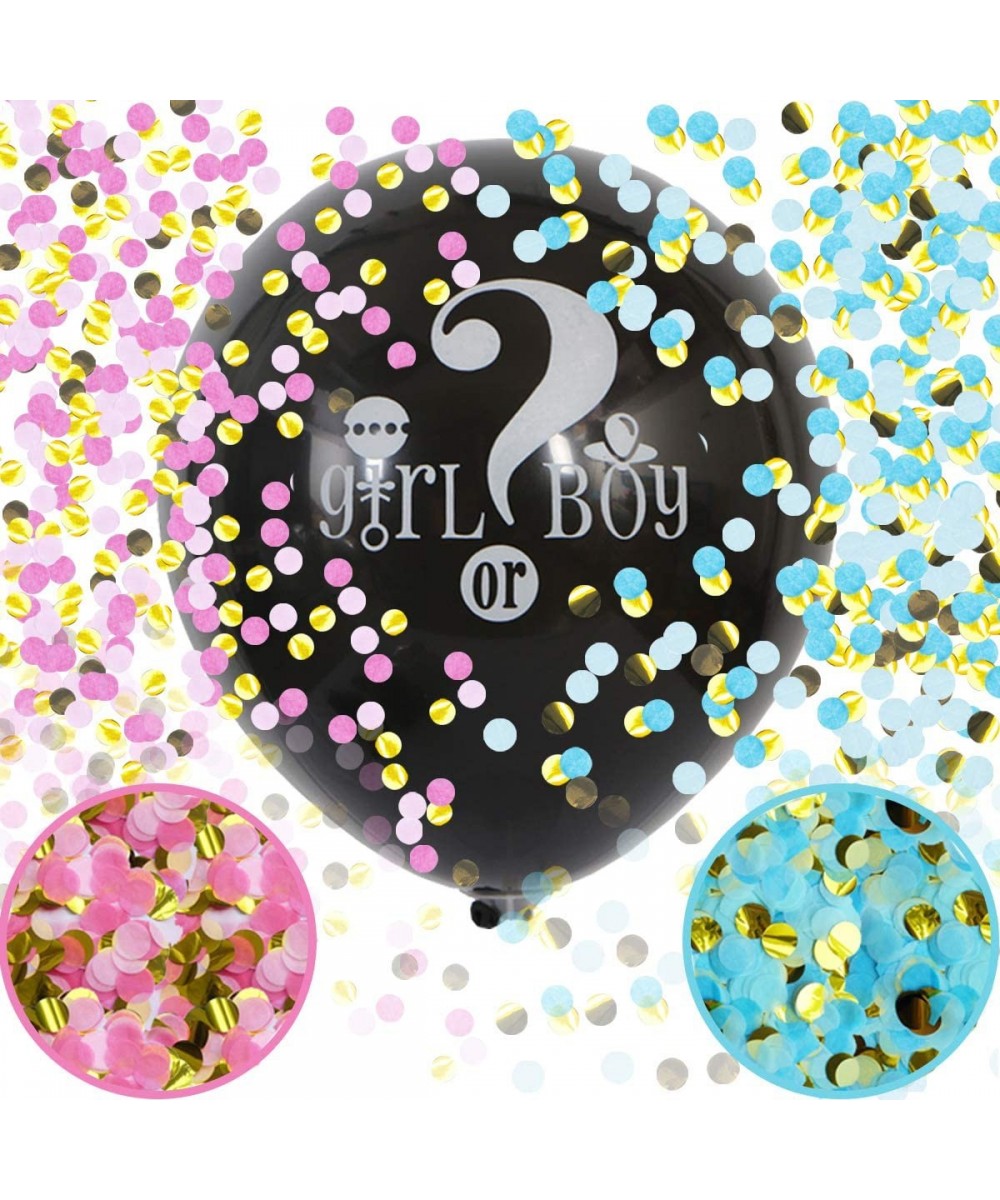 Baby Gender Reveal Confetti Balloon - 36 Inch Big Black Balloons x2 with Pink and Blue Heart Shape Confetti Packs for Boy or ...