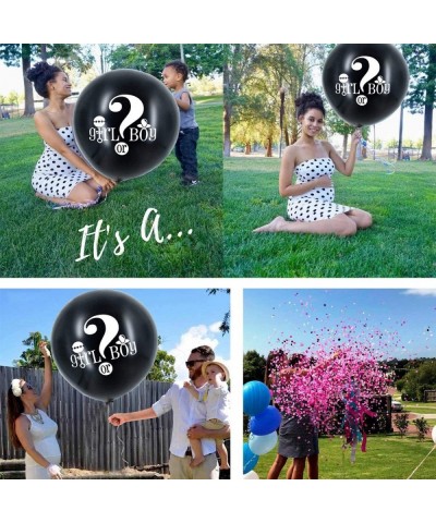 Baby Gender Reveal Confetti Balloon - 36 Inch Big Black Balloons x2 with Pink and Blue Heart Shape Confetti Packs for Boy or ...