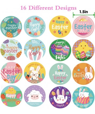 2 Rolls Easter Day Stickers 1000 PCS Round Happy Easter Theme Stickers 16 Different Patterns Assorted Self Adhesive Eggs Bunn...