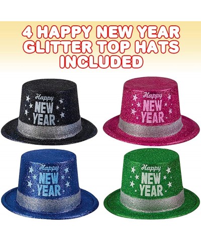 New Years Eve Glitter Top Hats Set of 4 Happy New Years Hats for Kids and Adults with Sparkly Glitter New Years Photo Props P...