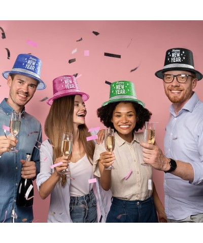 New Years Eve Glitter Top Hats Set of 4 Happy New Years Hats for Kids and Adults with Sparkly Glitter New Years Photo Props P...