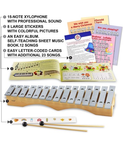 Glockenspiel Xylophone 15 Notes - Kids Sheet Music Book - 34 Easy Play Songs for Xylophone $81.03 Kids' Musical Instruments