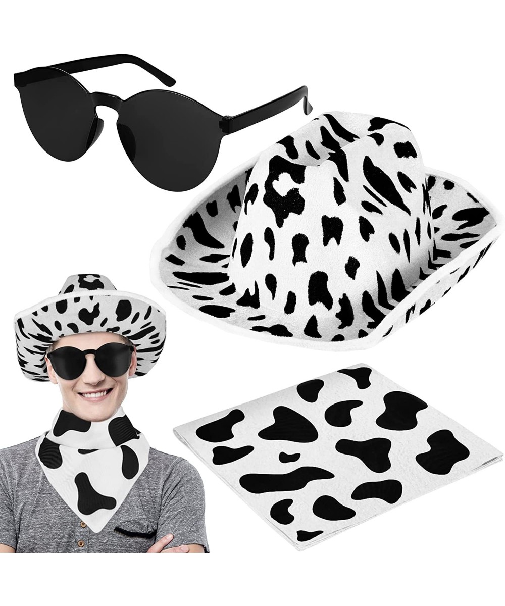 Cow Print Cowboy Hat with Kerchief and Sunglasses Cow Print Costume Set Cow Pattern Accessories for Halloween Costume Parties...