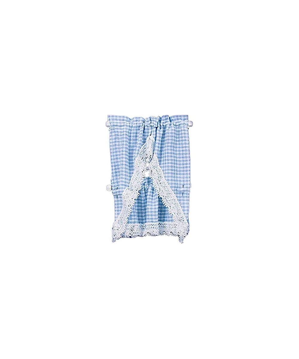 Melody Jane Dollhouse Blue Gingham Kitchen Curtains & Valance on Rail Miniature Accessory $33.21 Dollhouse Accessories