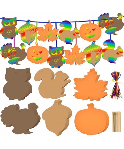 60 Pieces Fall Thanksgiving Scratch Paper Maple Squirrel Turkey Art Rainbow Scratch Cards for Kids Toy Paper for Thanksgiving...