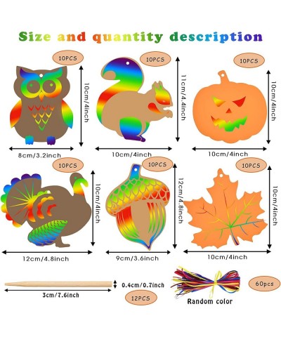 60 Pieces Fall Thanksgiving Scratch Paper Maple Squirrel Turkey Art Rainbow Scratch Cards for Kids Toy Paper for Thanksgiving...