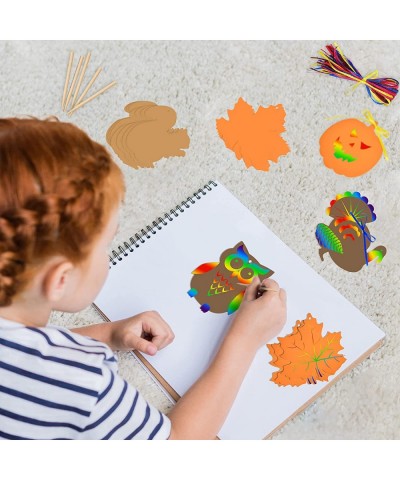 60 Pieces Fall Thanksgiving Scratch Paper Maple Squirrel Turkey Art Rainbow Scratch Cards for Kids Toy Paper for Thanksgiving...