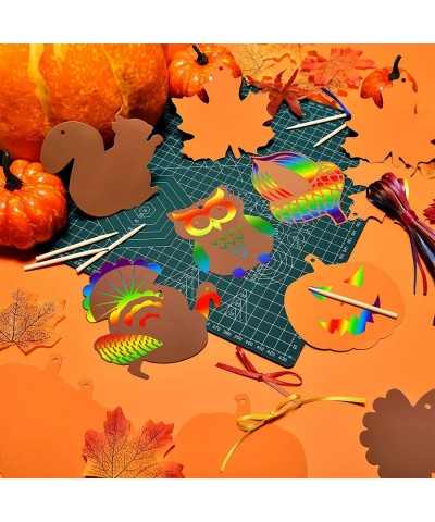 60 Pieces Fall Thanksgiving Scratch Paper Maple Squirrel Turkey Art Rainbow Scratch Cards for Kids Toy Paper for Thanksgiving...