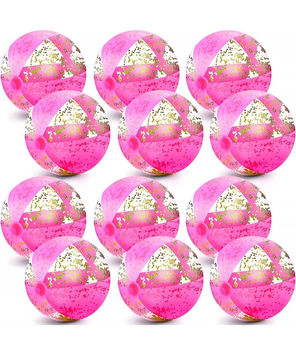 12 Pieces Pink Beach Ball 16 Inch Inflatable Glitter Beach Ball Hot Pink Swimming Pool Balls Large Confetti Beach Balls for K...