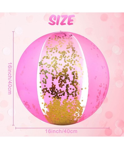 12 Pieces Pink Beach Ball 16 Inch Inflatable Glitter Beach Ball Hot Pink Swimming Pool Balls Large Confetti Beach Balls for K...