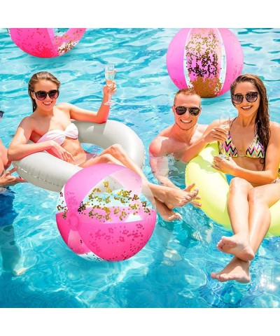 12 Pieces Pink Beach Ball 16 Inch Inflatable Glitter Beach Ball Hot Pink Swimming Pool Balls Large Confetti Beach Balls for K...