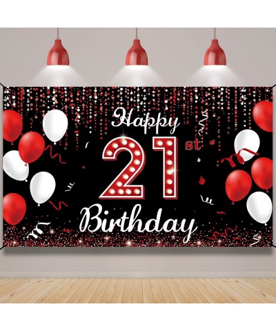 21st Birthday Decorations Banner Backdrop Happy 21st Birthday Decorations for Her Red Black and White 21 Birthday Party Photo...