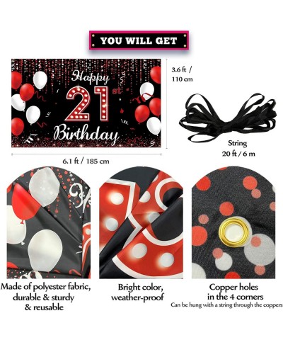 21st Birthday Decorations Banner Backdrop Happy 21st Birthday Decorations for Her Red Black and White 21 Birthday Party Photo...