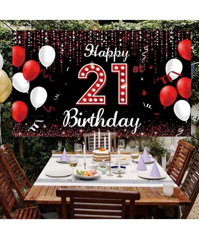 21st Birthday Decorations Banner Backdrop Happy 21st Birthday Decorations for Her Red Black and White 21 Birthday Party Photo...