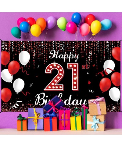 21st Birthday Decorations Banner Backdrop Happy 21st Birthday Decorations for Her Red Black and White 21 Birthday Party Photo...