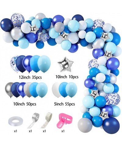 Navy Blue Balloons Arch Garland Kit 144Pcs Royal Light Blue Confetti Silver Star Foil Balloons for Blue Boys Birthday Baby Sh...