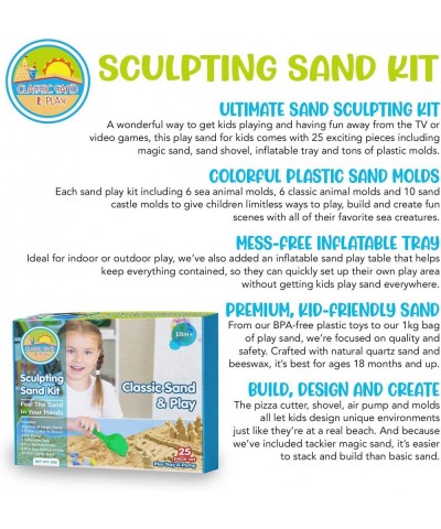 Sculpting Play Sand for Kids 25 Pc Kit Natural Colored Sand with Plastic Beach Toys Castle and Sea Animal Molds Shovel Inflat...