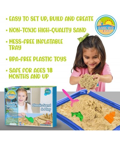 Sculpting Play Sand for Kids 25 Pc Kit Natural Colored Sand with Plastic Beach Toys Castle and Sea Animal Molds Shovel Inflat...