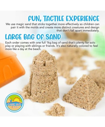 Sculpting Play Sand for Kids 25 Pc Kit Natural Colored Sand with Plastic Beach Toys Castle and Sea Animal Molds Shovel Inflat...