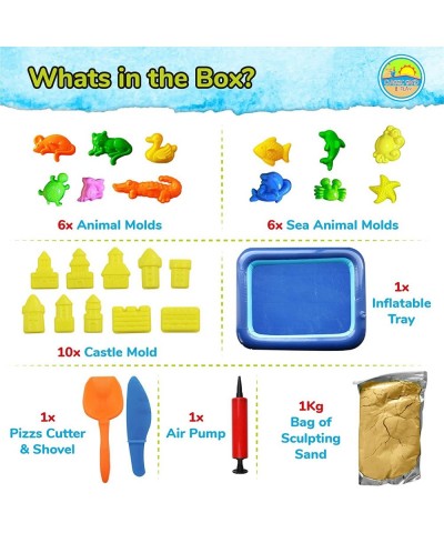 Sculpting Play Sand for Kids 25 Pc Kit Natural Colored Sand with Plastic Beach Toys Castle and Sea Animal Molds Shovel Inflat...