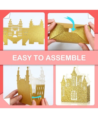 24 Pieces Princess Birthday Party Decorations Gold Castle Box Princess Gold Castle Table Centerpiece Glitter Princess Theme P...