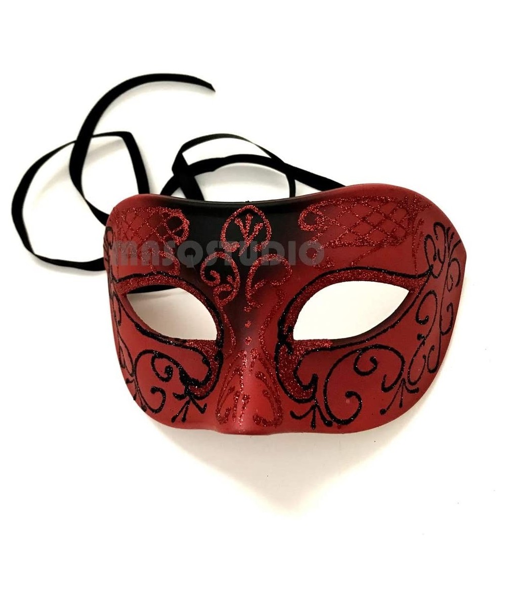 Couple Red Masquerade Feather Netting Mask Pair Costume Carnival Party (Male mask Only) $26.94 Kids' Dress-Up Accessories