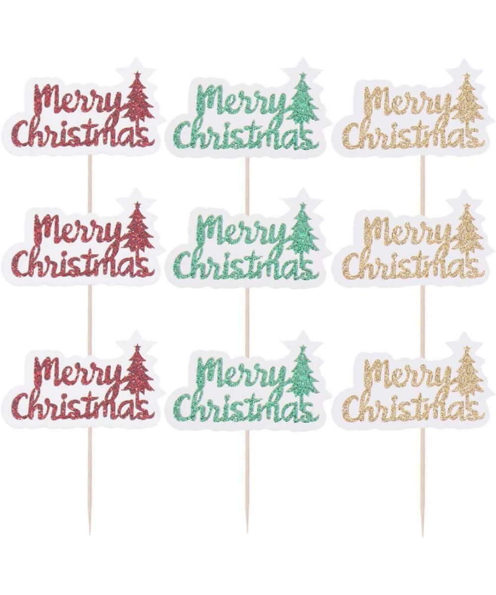 48 pcs cake toppers christmas cake decorations merry christmas cake picks fruit picks dessert toppers for christmas xmas part...