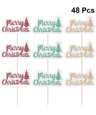 48 pcs cake toppers christmas cake decorations merry christmas cake picks fruit picks dessert toppers for christmas xmas part...