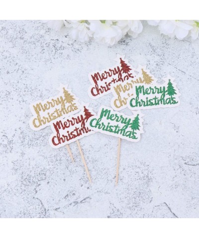 48 pcs cake toppers christmas cake decorations merry christmas cake picks fruit picks dessert toppers for christmas xmas part...