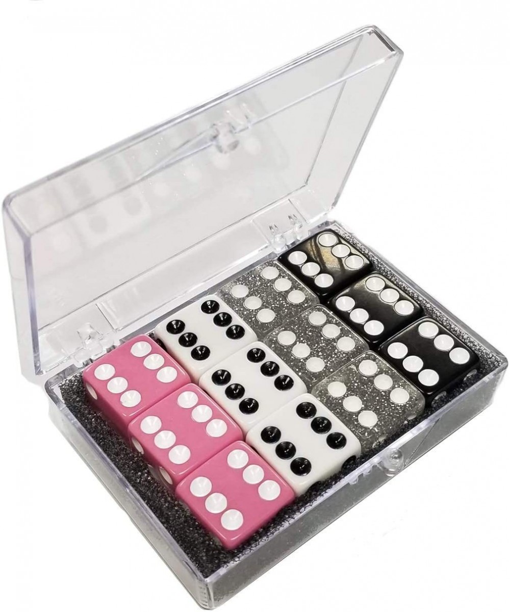 Set of 12 Opaque dice - Pink - White - Black in Acrylic Box $27.34 Game Accessories