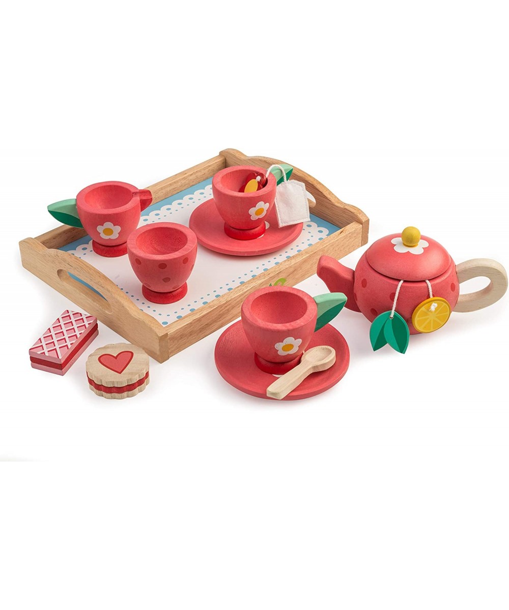 Wooden Tea Tray Pretend Food Play Toy with Tea Bags and Snacks - Made with Premium Materials and Craftsmanship - Develops Pro...