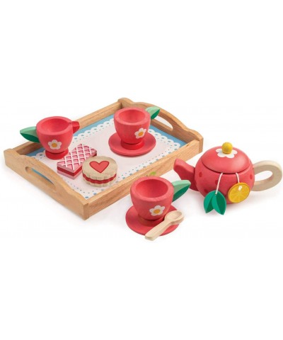 Wooden Tea Tray Pretend Food Play Toy with Tea Bags and Snacks - Made with Premium Materials and Craftsmanship - Develops Pro...