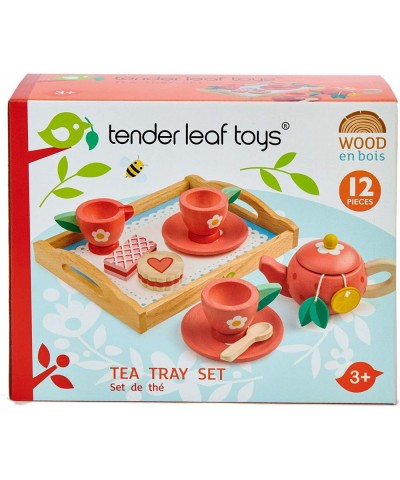 Wooden Tea Tray Pretend Food Play Toy with Tea Bags and Snacks - Made with Premium Materials and Craftsmanship - Develops Pro...