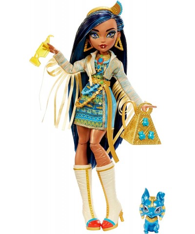 Doll Cleo De Nile with Accessories and Pet Dog Posable Fashion Doll with Blue Streaked Hair $33.17 Dolls